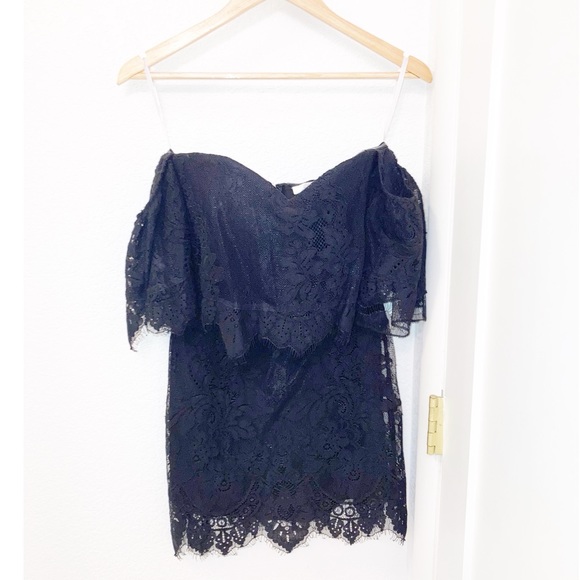 NWT LOVERS + FRIENDS Off the Shoulder Lace Mini Cocktail Dress BLACK SZ: Small - Picture 2 of 13